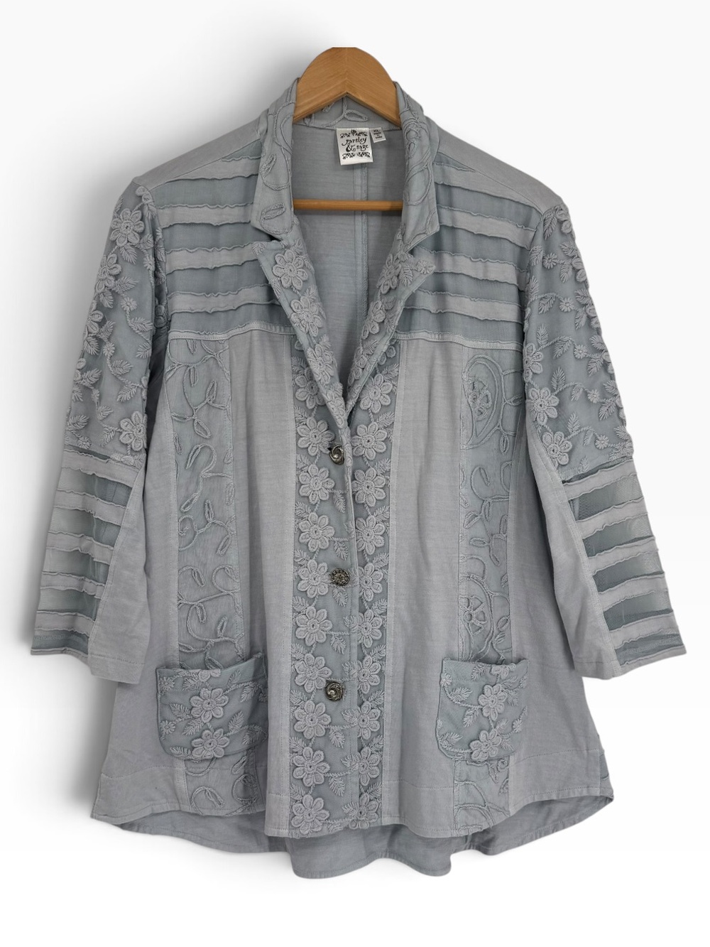 Parsley & Sage Jacket Size XL Floral Cottagecore Embroidered Blue 3-button